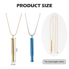 FunnAura 2 Pcs Titanium Steel Breathing Necklace, Portable Whistle Breathlace Exercises Necklace (Gold, Blue)