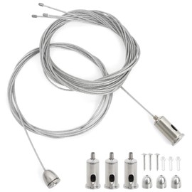 CTYUEYUN Set of 4 rope suspension installation set, 1.5 mm x 2 m, adjustable lamp suspension, wire rope holder, metal, stainless steel wire rope tensioner for LED panel, ceiling, photos mounting