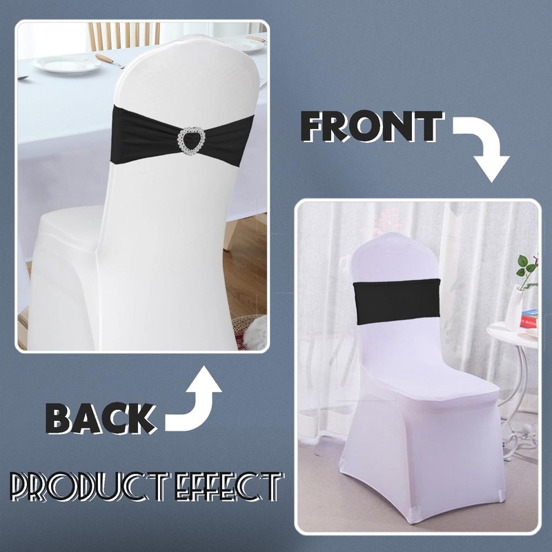 Zrlljp 100PCS Spandex Chair Sashes Bows Stretch Chair Cover Band,Elastic