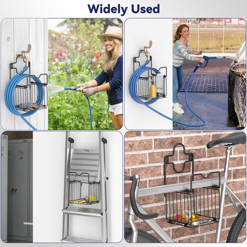 Garden Hose Holder Metal Water Hose Holder with Storage Basket