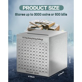 Money Saving Box, Unbreakable Piggy Bank for Adults Save $5,050 Metal Savings Box, 100 Day Money Saving Challenge Stainless Steel Box Must Break to Open (4.72 Inch)