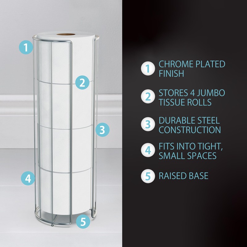 Better Living Stream Toilet Paper Reserve, 4 Jumbo Rolls, Chrome