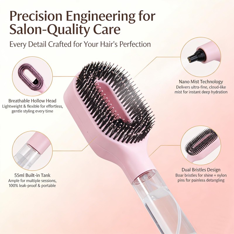 2-in-1 Detangler Brush, Hair Brush with Water Spray