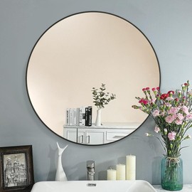 Black Bathroom Mirrors 24 Inch,Round Wall Mirror with Tempered Glass-Shatterproof for Bathroom Bedroom Living Room Or Entryway(24" Black)
