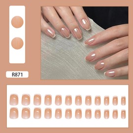 24pcs French Tip Press on Nails Short Square False Nails White French Stick on Nails Glossy Acrylic Coffin Nails Full Cover Reusable Artificial Nails Solid Colors Glue on Nails for Women