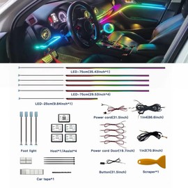 Acrylic Interior Car LED Strip Lights, Colorful 10-in-1 Car Ambient Lighting Kit, with Wireless APP Control, 622 LED Fiber Optic Strip Lights for Car, Supports Neon Sync with Music DIY Mode