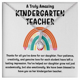 Kindergarten Teacher Necklace Message Card Box Alluring Mahogany - You've Helped Our Daughter - Appreciation Preschool Teach Assistant