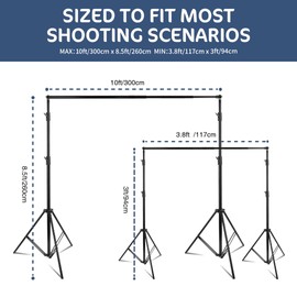 Kate Backdrop Stand Kit for Photography, 10x8.5ft(WxH) Adjustable Heavy Duty Photo Background Stand with 8 Clamps and 2 Sandbags, Back Drop Support System Stand for Backdrop Parties
