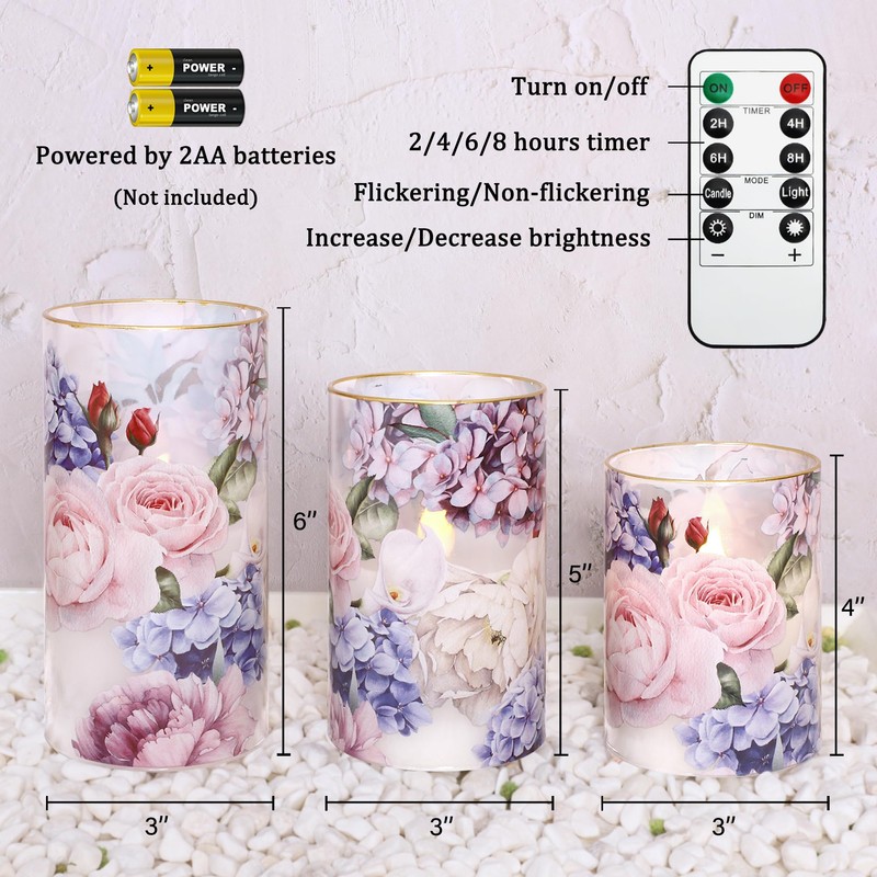 Silverstro Hydrangea Rose Flameless Candles with Remote Control & Timer