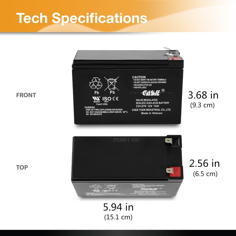 Casil Original CA1270 12v 7ah ADT Home Alarm Battery (2