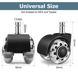 Office Chair Wheels,Set of 5 Replacement Wheels for All Hardwood and Carpet Floors,Heavy Duty Rollerblade Style Computer Desk Gaming Home Chair Casters Wheels,Universal Size(Silver 11x22mm)