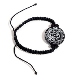 Alea Collection Spiritual Powerful St Benedict Medallion Black String Bracelet for Woman Talisman Protector