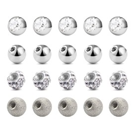 Besyvvin 20pcs Silver Piercing Balls 3mm Stainless Steel 1.2mm Replacement Balls Spike Black Gold for 16G Lip Eyebrow Septum Piercing