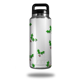 WraptorSkinz Skin Decal Wrap for Yeti Rambler Bottle 36oz Christmas Holly Leaves on White (YETI NOT Included)