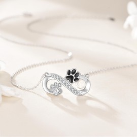 SHEAISRS Infinity Paw Print Necklace for Women Sterling Silver Cat Dog Paw Necklace Paw Print Necklaces Pendant Jewelry for Women