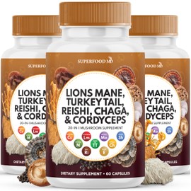 Lions Mane 3000mg 20in1 Mushroom Supplement with Turkey Tail 2000mg Reishi 1000mg Cordyceps Chaga 1000mg with Marshmallow Root - 180 Count