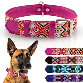 Leather Dog Collar - Western Dog Collar, Embroidered Design, Handmade, Boy Girl Dog Collars, Blue Pink, Dog Collars for Medium and Large Dogs, Cute Dog Collar, Collar para Perros (Rose Blush, Large)