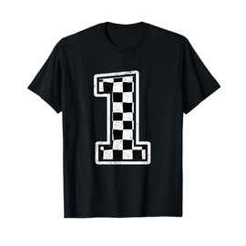 Number 1 Checkered Flag Pit Crew Race Car 1st Birthday Boy T-Shirt