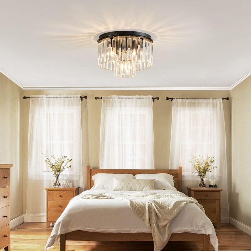 AGV LIGHTING Crystal Ceiling Light Fixture, Modern Semi Flush Ceiling