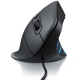 CSL - Kabelgebundene ergonomische Maus, USB-Maus für Rechtshänder, 6 Tasten, 6400 DPI Optical Tracking, kompatibel mit PC, Mac, Laptop - Schwarz