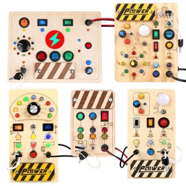 Joyreal Busy Board, Montessori Toys, Wooden Busy Board with LED Light Up Switch,  Learning Sensory Travel Toys, Valentine's Day Gifts Idea for Kids:_MX015