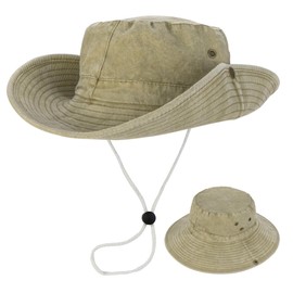 Washed Bucket Fishing Sun Hat - Wide Brim Cotton Summer Beach Outdoor UV Protection Cap for Men Women Khaki