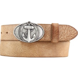 BELTINGER Belt with Anchor Belt Buckle Made of Soft Full Cowhide Leather, 4 cm, Used Look, Press Stud Belt with Buckle, 40 mm, Vintage Look, Tabac, Antique Silver