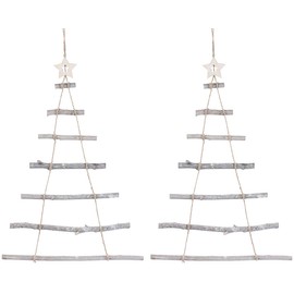 Britesta Window Decoration: 2 Wooden Christmas Tree Hanging Ladders, 48 x 78 cm, (Wooden Rope Ladder Christmas Tree)