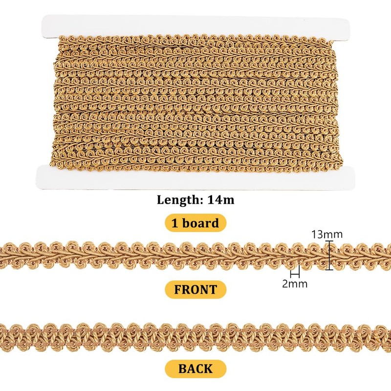 PH PandaHall 15 Yards x 13mm Golden Gimp Braid Trim