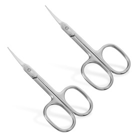 Nail Scissors, 2 Pcs Stainless Steel Eyebrow Scissors for Women Portable Extra Fine Curved Cuticle Scissors Multi-Purpose Manicure Scissors for Eyebrow, Nail, Eyelash, Beards (Silver)