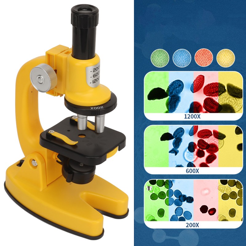 Kids Beginner Microscope Science Kit Portable 200X‑1200X Microscope Kit for
