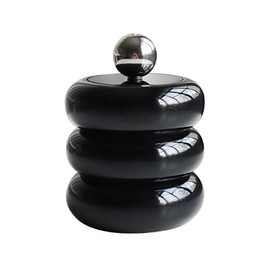 Nordic Style Qtip Holder Dispenser Desktop Dustproof Cotton Swab Storage Container Doughnut Shape Makeup Storage Box with Lid Black 3 Layers