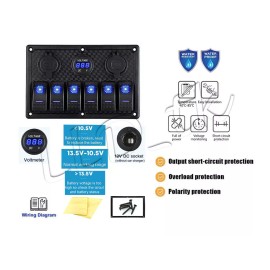 LLD_TK 6 Gang Rocker Toggle Switch Panel Breaker USB Marine Boat Camper RV Truck