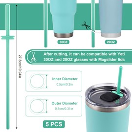 5pcs Silicone Straws for Yeti Rambler 30/20/10oz Tumbler with Magslider Lid, Reusable BPA Free Straws Yeti Straw Replacement Cup Accessories for Yeti（5 Colors）