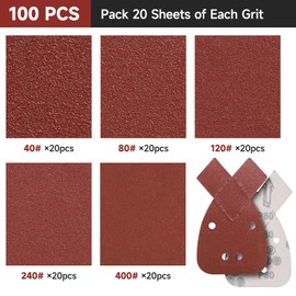 PMIQSA Mouse Sandpaper Detail Sanding Sheets 93 x 168 mm 20 x Grit 40/80/120/240/400 Sanding Triangles Velcro for Black and Decker Detail Palm Sander Pack of 100