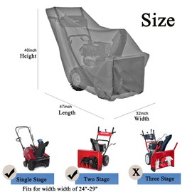 Snow Blower Cover - Snow Thrower Protector Fits for Electric Two Stage Blower with 24"-29" Width, Waterproof 210D, Size 47" Lx32 Wx40 H