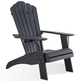 Psilvam Adirondack Chair, Oversized Poly Lumber Fire Pit Chair with Cup Holder, 350Lbs Support Patio Chairs for Garden, Weather Resistant Outdoors Seating, Relaxing Gift for Father & Mother (Black)