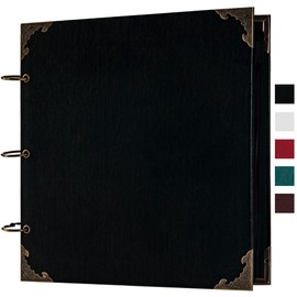 potricher 10 x 10 Inch DIY Scrapbook Photo Album Leather Cover 80 Pages Blank Craft Paper Scrap book for Wedding Anniversary and Baby (Black)
