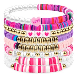 Friendship Bracelets Beaded Bracelets, Heishi Clay Bead Bracelets, Adjustable Y2K Colorful Beaded Set, Surfer Bead Women Bracelet Stretch, Summer Beach Bracelets For Women Cute Preppy Bracelets