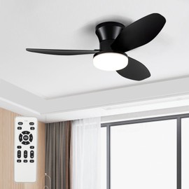 ZOEYON Small Ceiling Fan with Light - 35 Inch Flush Mount Ceiling Fans with Lights and Remote, Low Profile Ceiling Fan with 3 Reversible Blades, 6 Wind Speeds, Black Ceiling Fans for Bedroom Kitchen