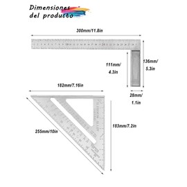 2 Piezas Escuadras Para Carpintero, Escuadra, Escuadra Carpintero, Regla Metalica, Escuadra Rapida, Regla Cuadrada En L(12"),Regla Triangular(7") Herramienta De DiseñO De MedicióN