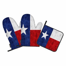 Samgula Flag Oven Mitts and Pot Holders Sets Blue Red White Star Retro Heat Resistant 3pcs for Cooking Baking BBQ