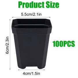 Pack of 100 Propagation Pots 5 cm, Plastic Propagation Pots Square, Plastic Pots Small with Perforated Base, Propagation Pots Plastic for Various Plants, Seedlings, Cuttings, Transplants (Black)