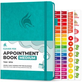 Clever Fox Appointment Book – Hourly Schedule Planner with Time Slots – Time Box Planner for Daily Work & To-Dos – Weekly & Monthly Spreads, Undated, Hardcover, A5 Size (Turquoise)