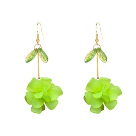 Just Follow Resin Flower Cluster Ball Dangle Drop Earrings for Women Spring Summer Bohemian Floral Petal with Green Leaf Earrings Vacation Party Jewelry (Neon Green)