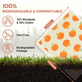 Parmedu Swedish Tea Towels, Pack of 4, Reusable, Absorbent and Quick Drying Kitchen Towels, Environmentally Friendly Biodegradable Cleaning Cloths, Fruit Pattern, TD003