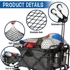 Heavy-Duty Cargo Net for Collapsible Wagons | 35"x24" Stretchable Mesh with 6 Steel Hooks | Universal Fit for Beach Carts & Garden Utility (Black)