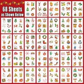 Leesgel Glitter Tattoos for Kids Christmas Decorations, 408pcs Christmas Stickers Temporary Tattoos - Christmas Tree/Santa/Reindeer/Xmas Hat and More, Christmas Eve Box Fillers Stocking Party Toys