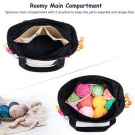 MYBAGZING Canvas Yarn Storage Organizer Bag Washable Crochet Bag with Pockets for Yarn, Hooks, Needles – Travel Knitting Tote for Crafters – Gift for Crocheters & Knitters (Medium/Large)