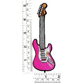 HHO Patch Set 3 Pieces. Pink Electric Guitar Iron on Patches Musical Instrument Music Guitar Cartoon Embroidered Applique Patch Accessories DIY for Clothes Backpacks T-Shirt Jeans Skirt Vests Hat Bag
